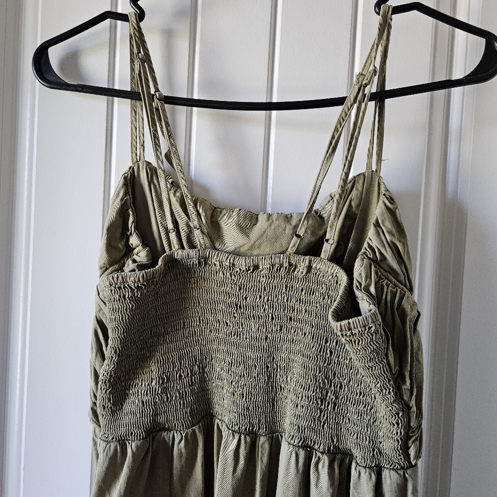 Free People Olive Green Smocked Wide Leg Jumpsuit – Size S (SP) - Picture 7 of 10